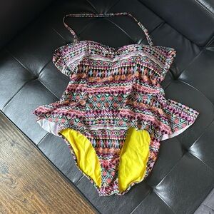 One Piece Pink Envelope Backless Halter Swimsuit